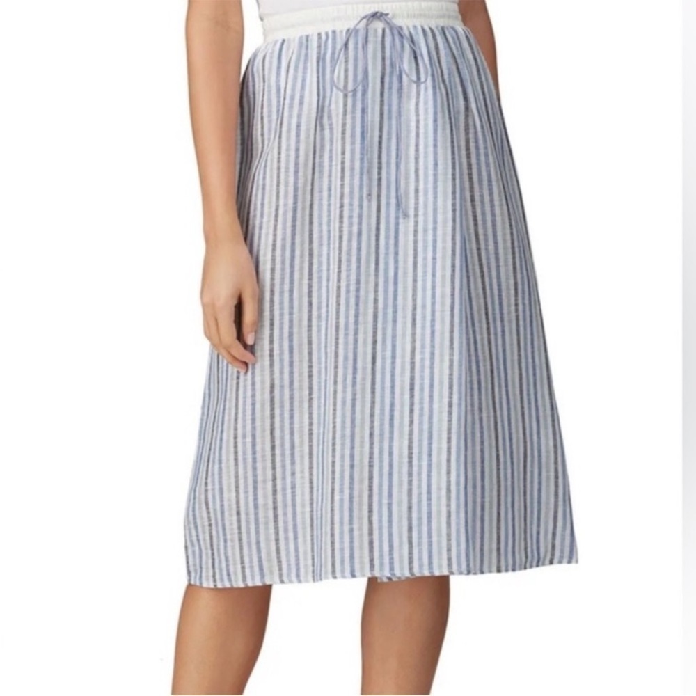 Sita Murt blue and white striped linen midi length skirt